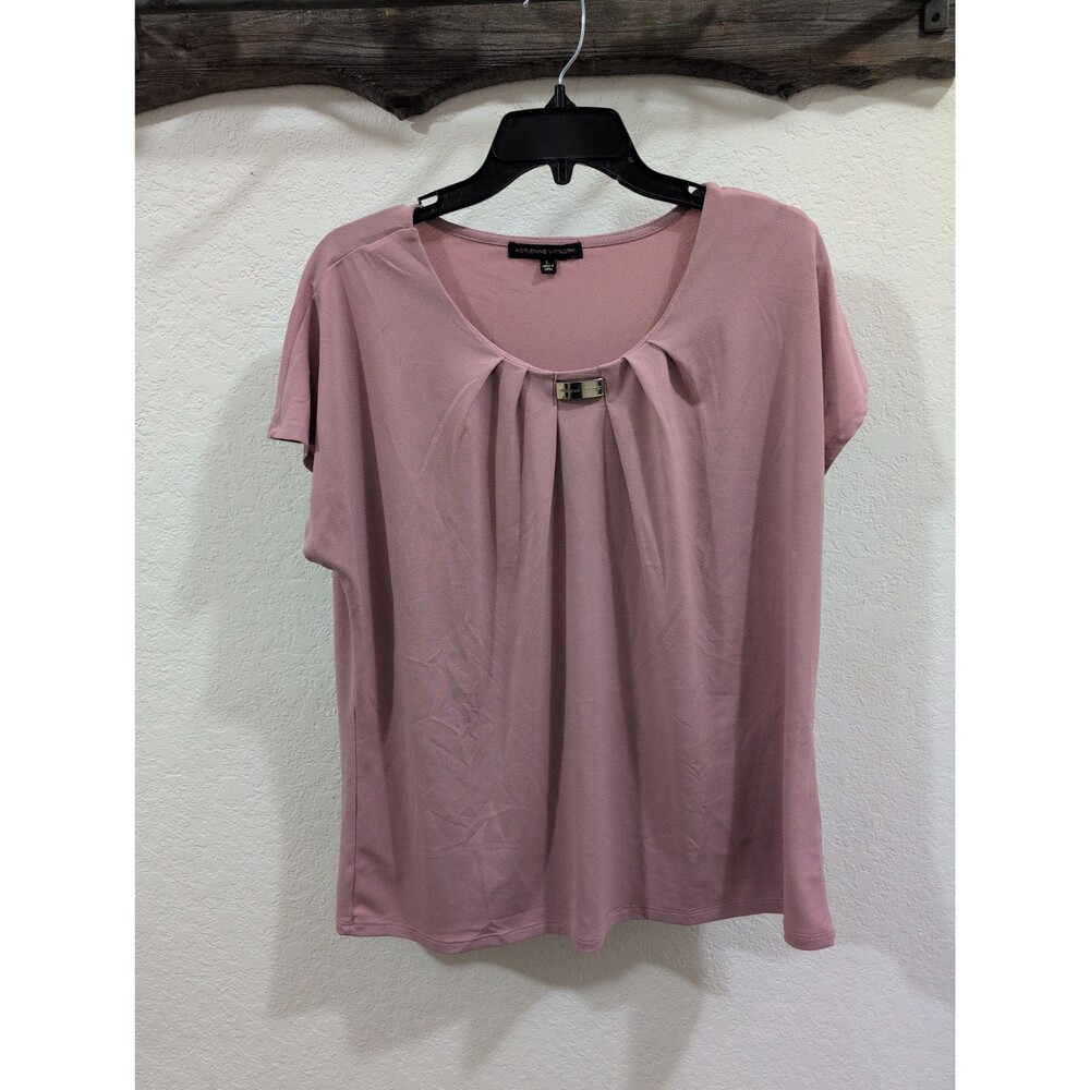 Adrienne Vittadini Large Dusty Rose Pleated Front Short Sleeve Blouse